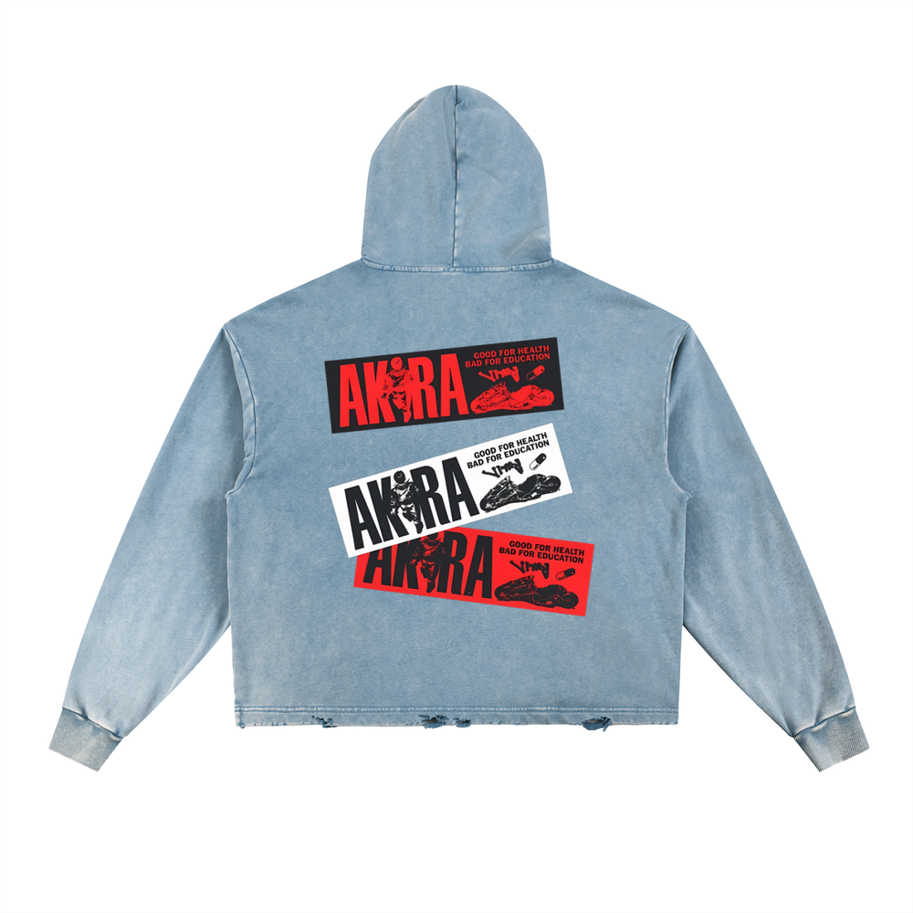 Akira Vintage Washed Frayed-Hem Hoodie