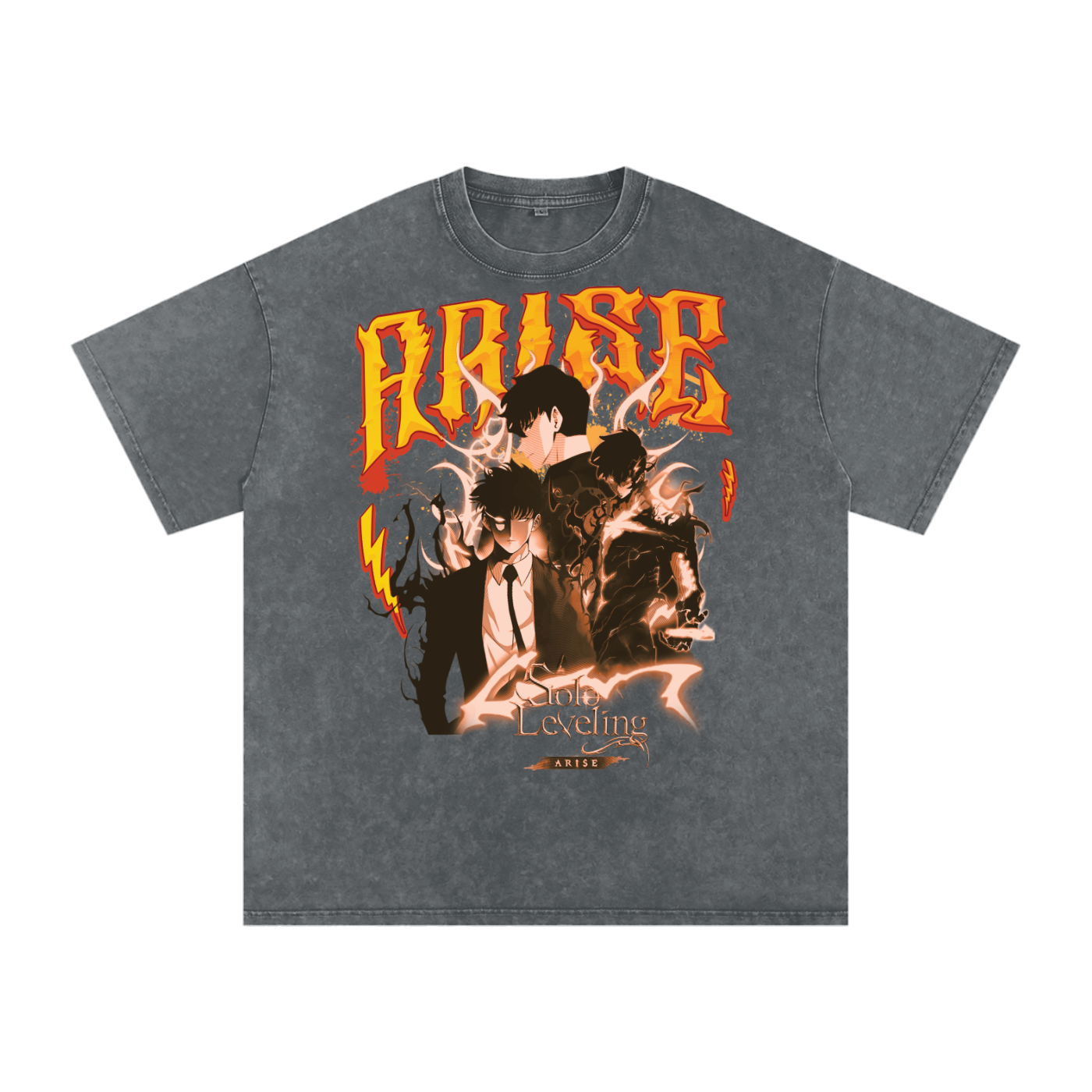 Jin Woo Solo Leveling Acid Wash Oversize T-Shirt