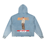 Yuji Jujitsu Kaisen Vintage Washed Frayed-Hem Hoodie