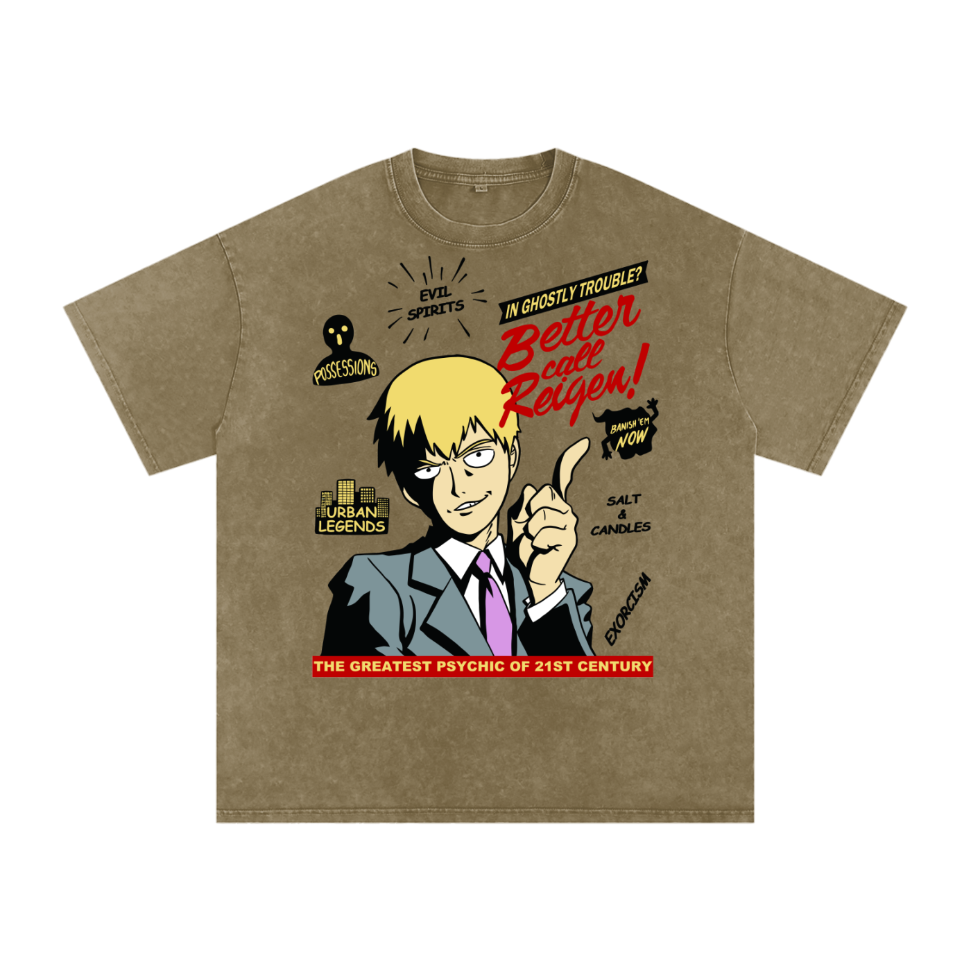 Reigen mob psycho 100 Acid Wash Oversize T-Shirt
