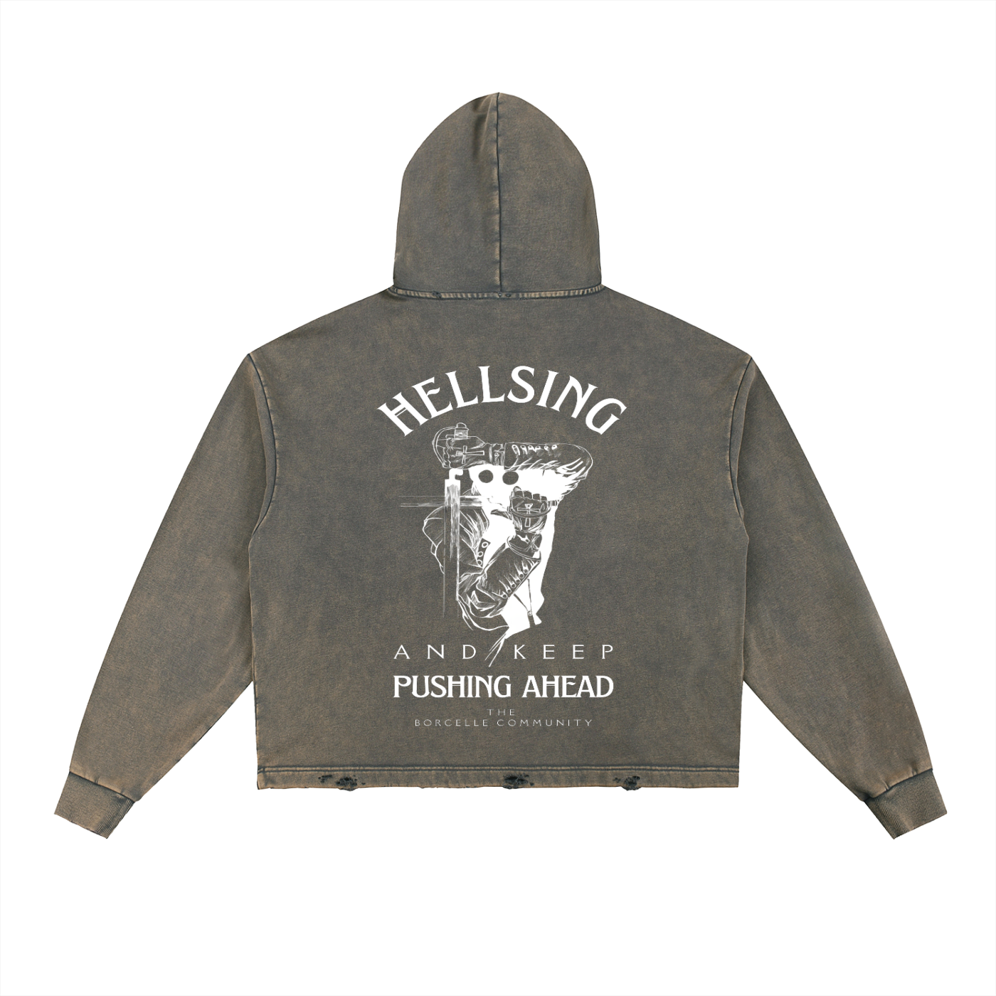 Hellsing Vintage Washed Frayed-Hem Hoodie