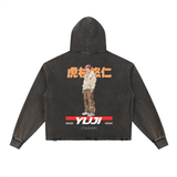Yuji Jujitsu Kaisen Vintage Washed Frayed-Hem Hoodie