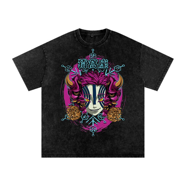 Akaza Demon Slayer Acid Wash Oversize T-Shirt