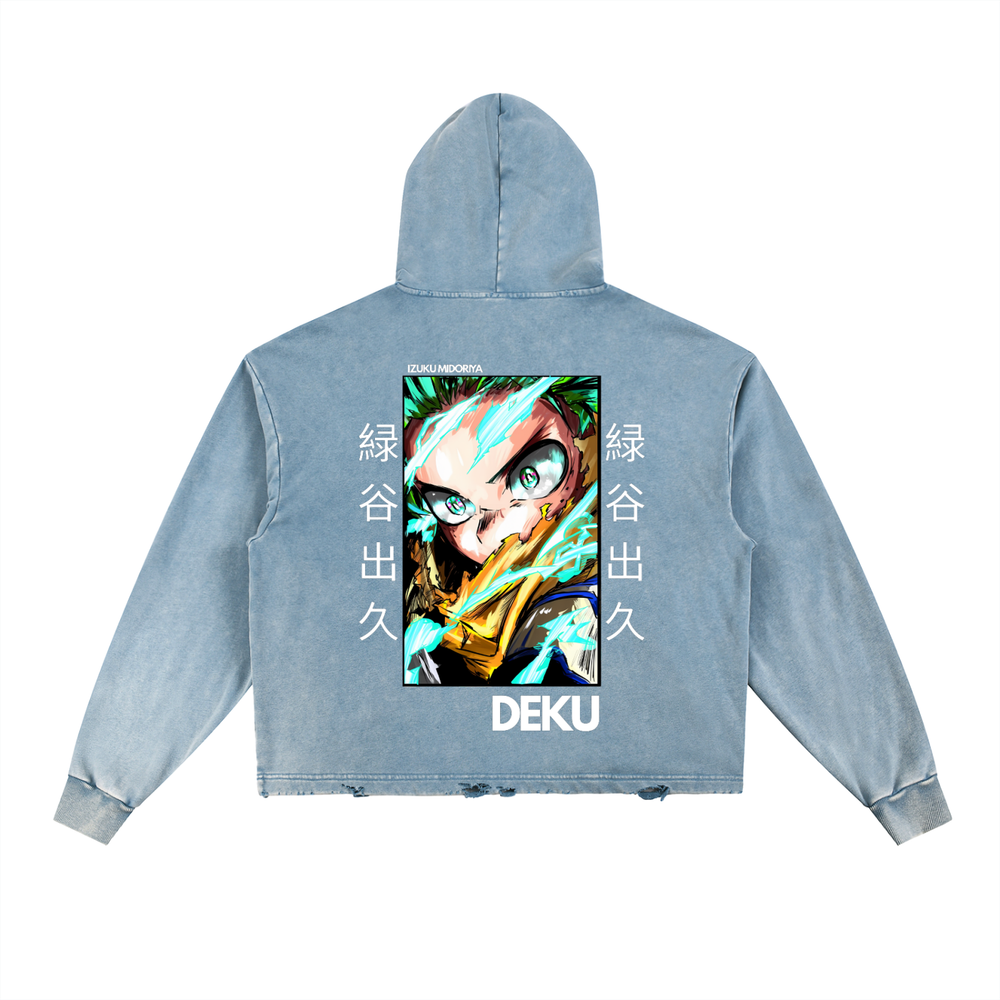 Deku My Hero Academia Vintage Washed Frayed-Hem Hoodie