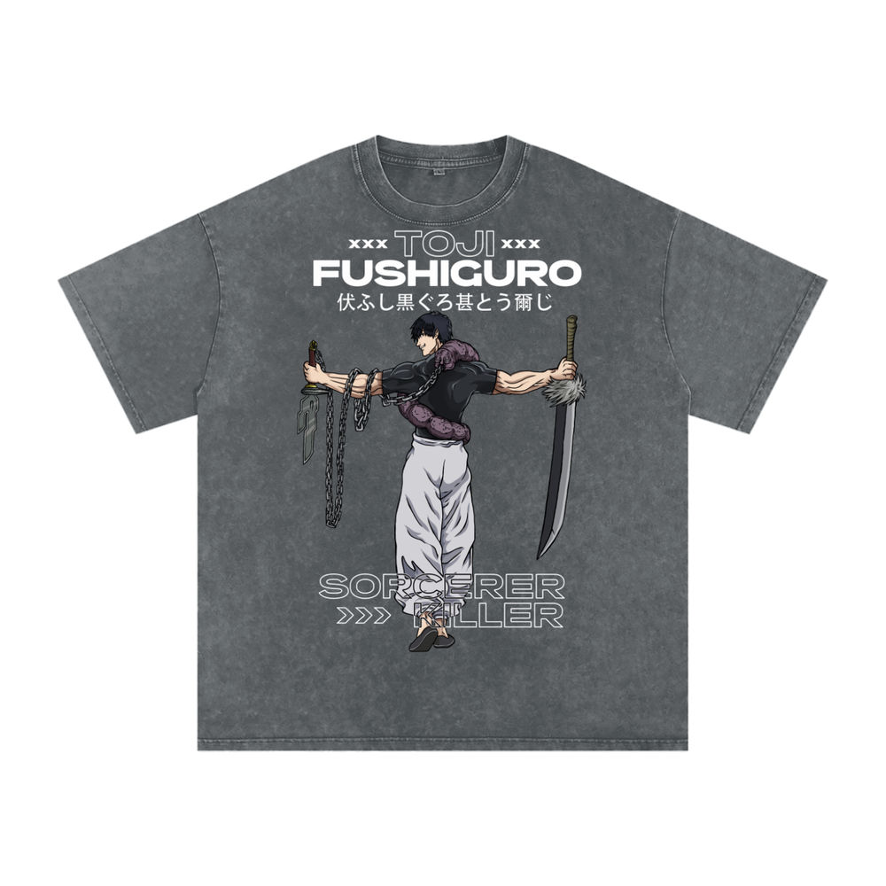 Toji Jujitsu Kaisen Acid Wash Oversize T-Shirt