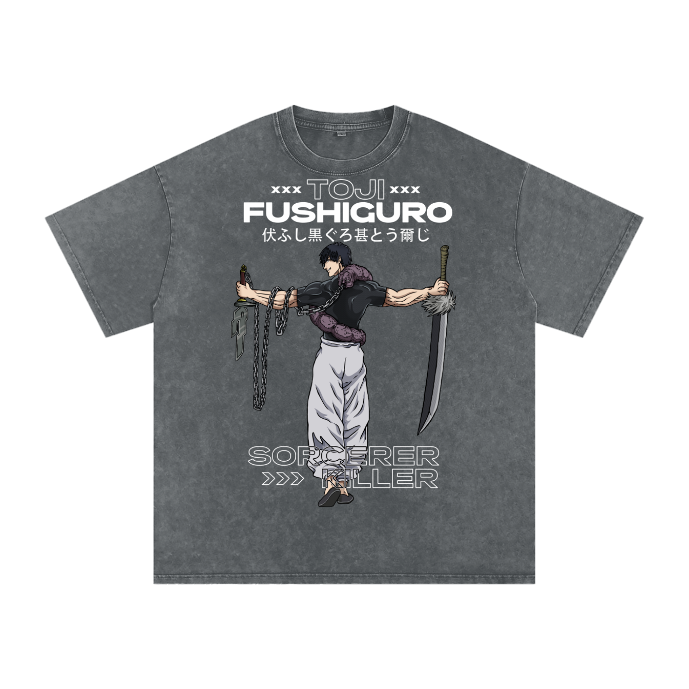 Toji Jujitsu Kaisen Acid Wash Oversize T-Shirt