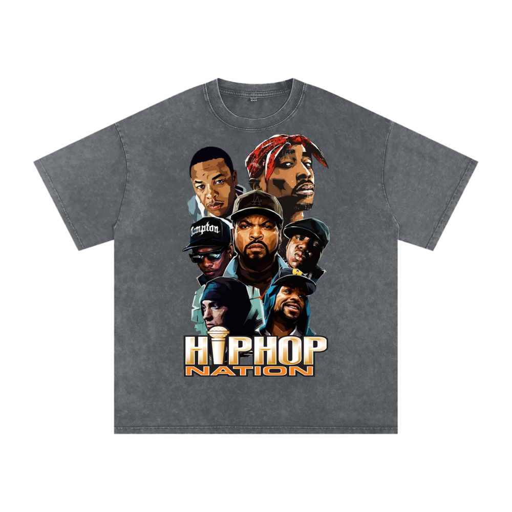 Hiphop Nation Acid Wash Oversize T-Shirt