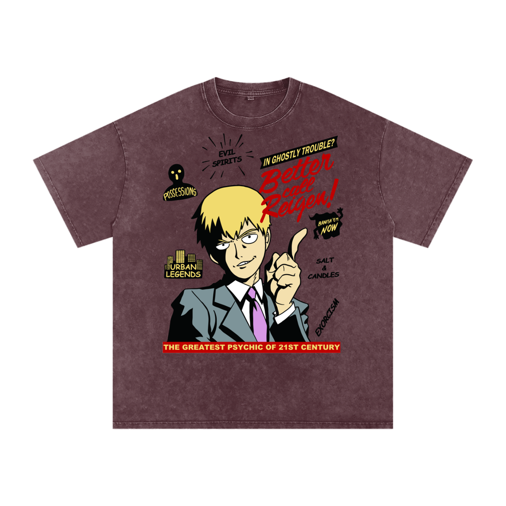 Reigen mob psycho 100 Acid Wash Oversize T-Shirt