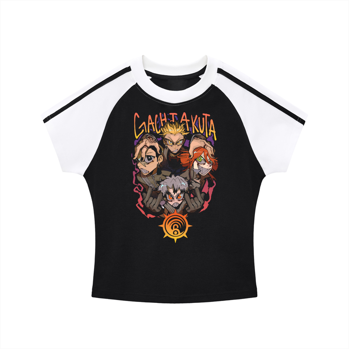 Gachiakuta Contrast Stripes Bodycon Raglan  Sleeve T-Shirt