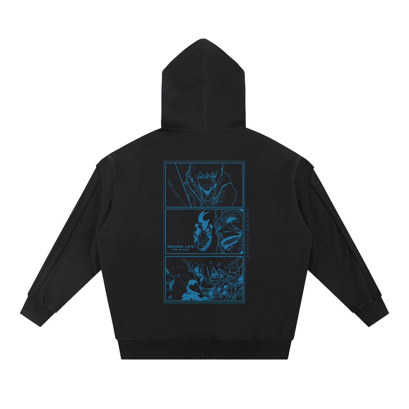 Solo Leveling Contrast Tape Raw Edge Double Layered Zip Hoodie