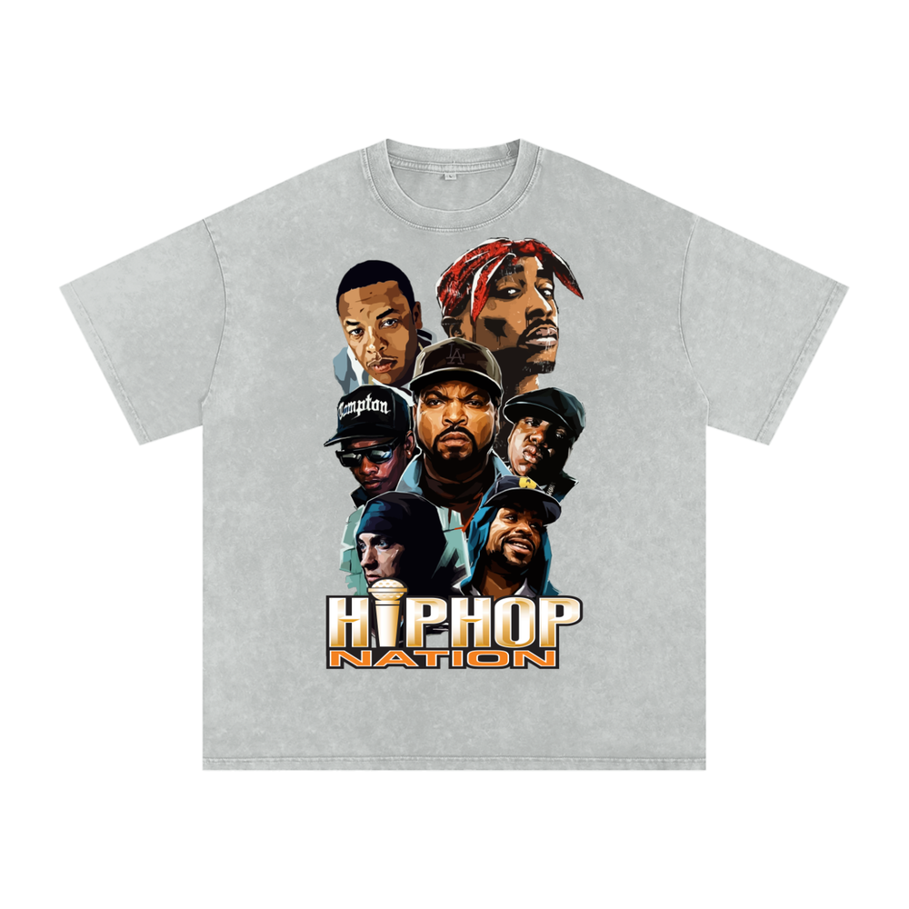 Hiphop Nation Acid Wash Oversize T-Shirt