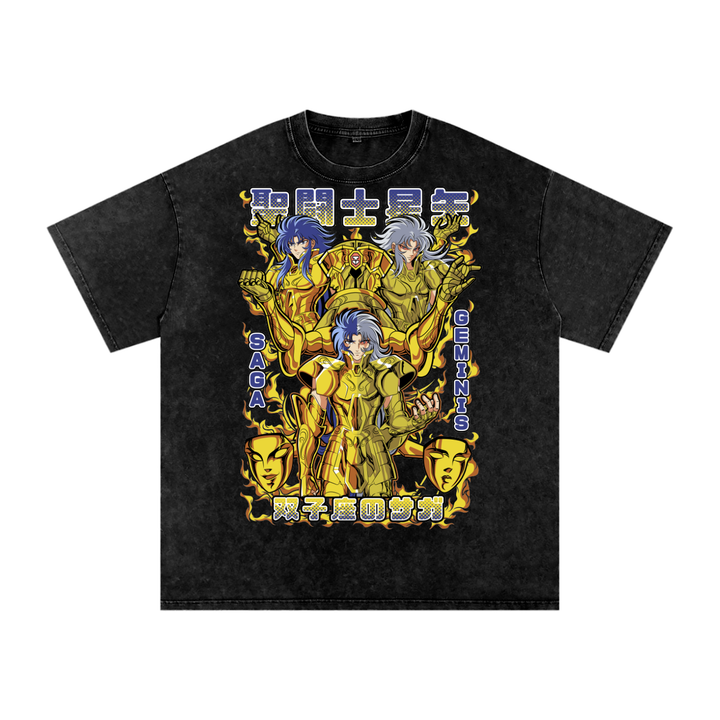 Saga x Geminis Saint Saiya Acid Wash Oversize T-Shirt