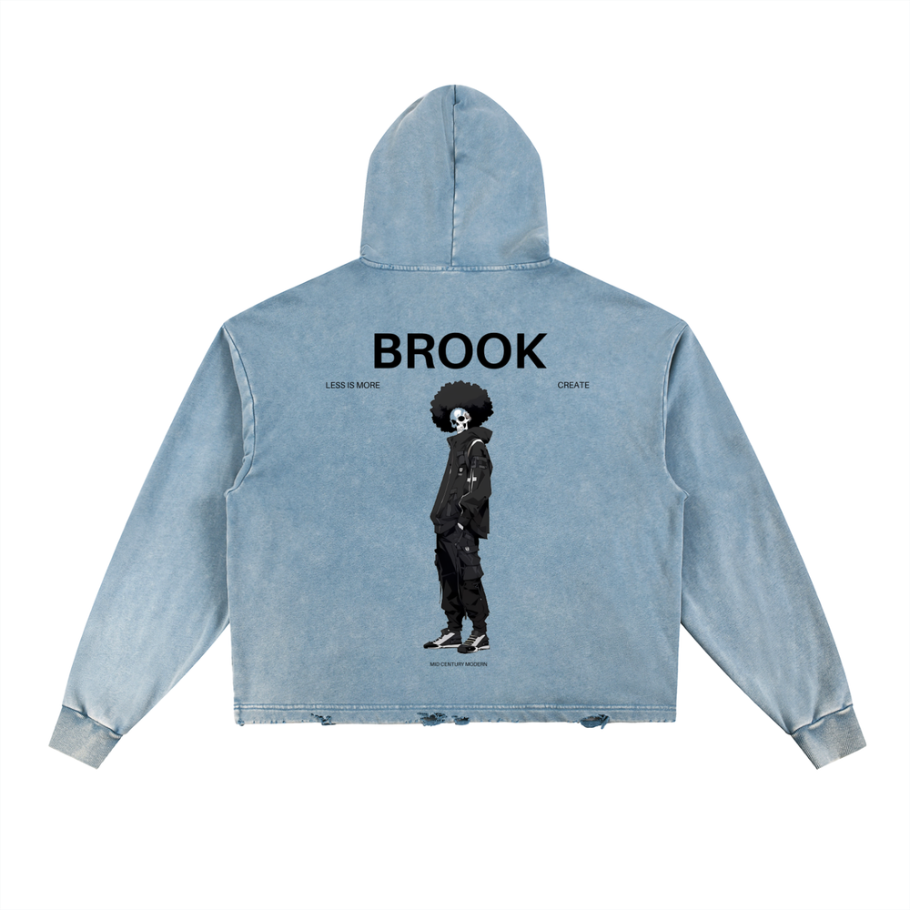 Brook One Piece Vintage Washed Frayed-Hem Hoodie