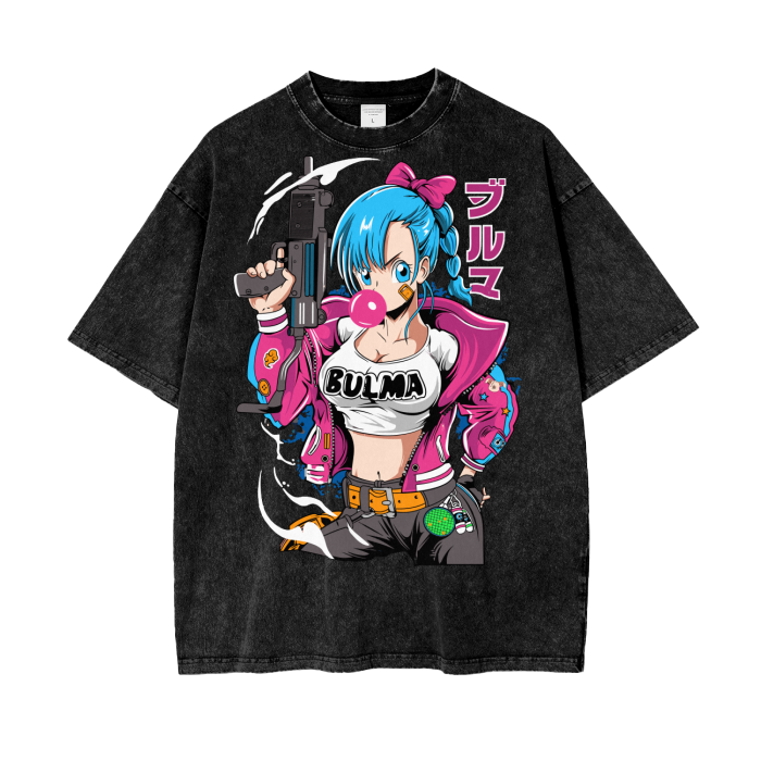 Bulma Dragonball Acid Wash Oversize T-Shirt