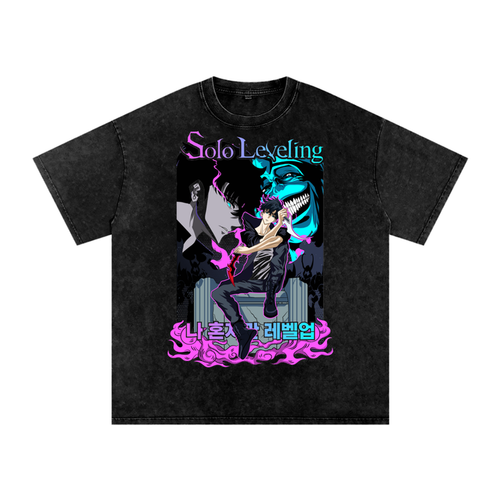 Jin Woo Solo Leveling Acid Wash Oversize T-Shirt