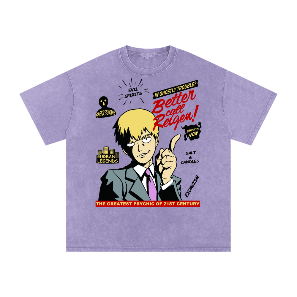 Reigen mob psycho 100 Acid Wash Oversize T-Shirt
