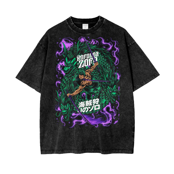 Zoro One Piece Acid Wash Oversize T-Shirt - 