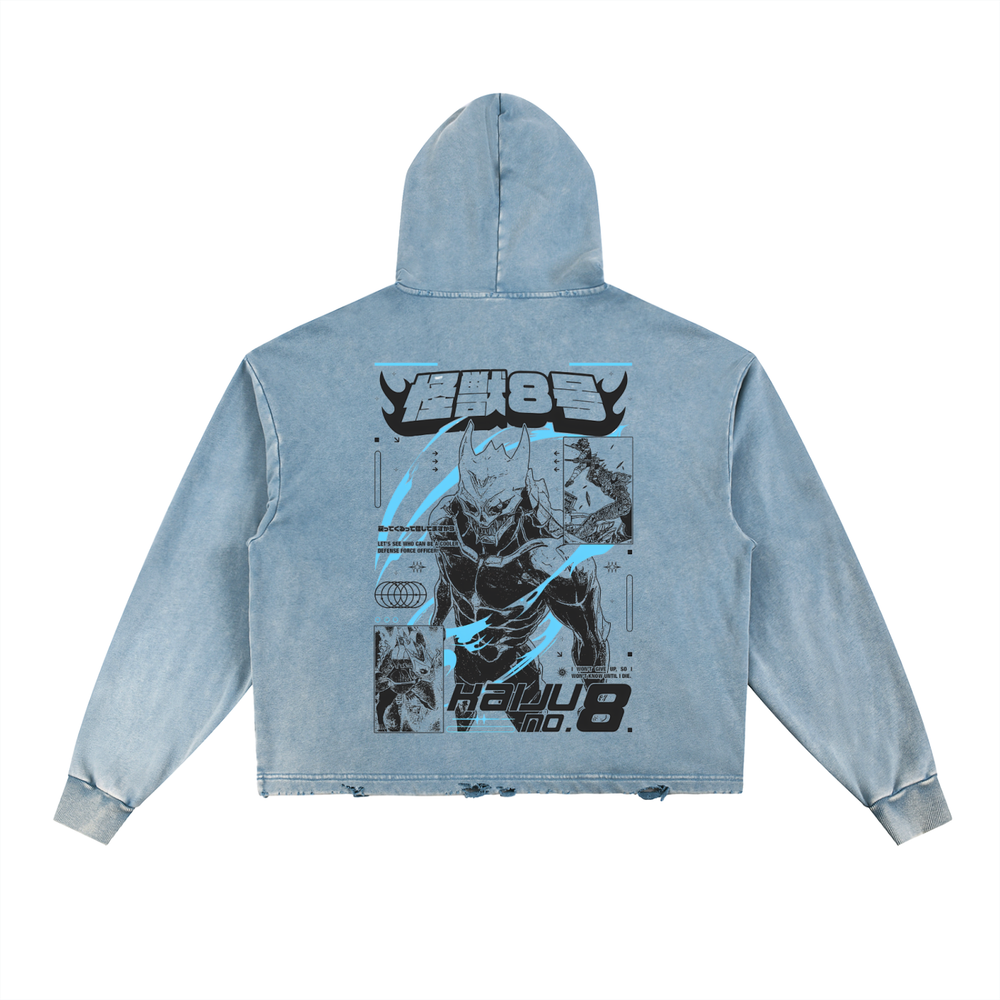 Kaiju No 8 Vintage Washed Frayed-Hem Hoodie