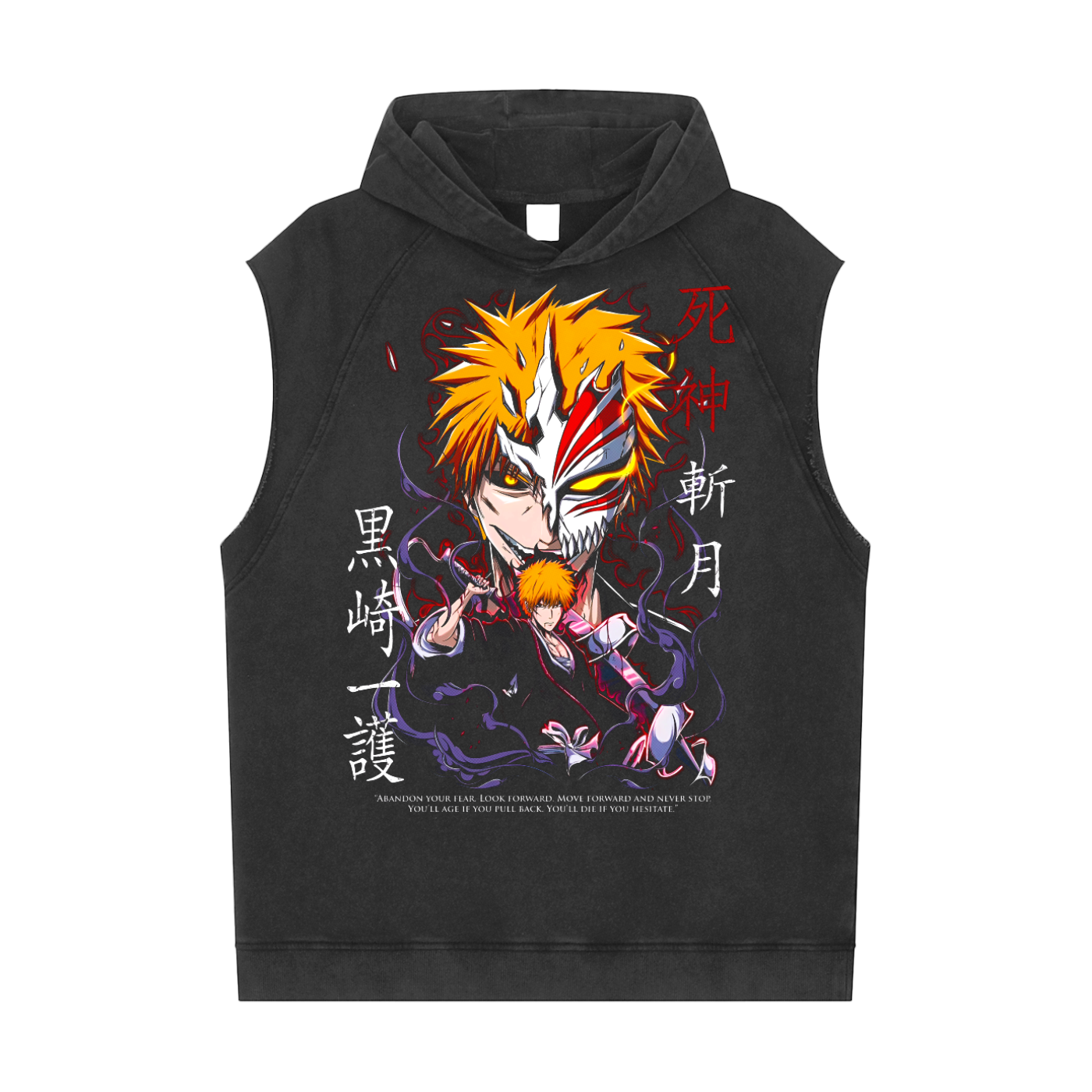 Ichigo Bleach Snow Washed Sleeveless Hoodie