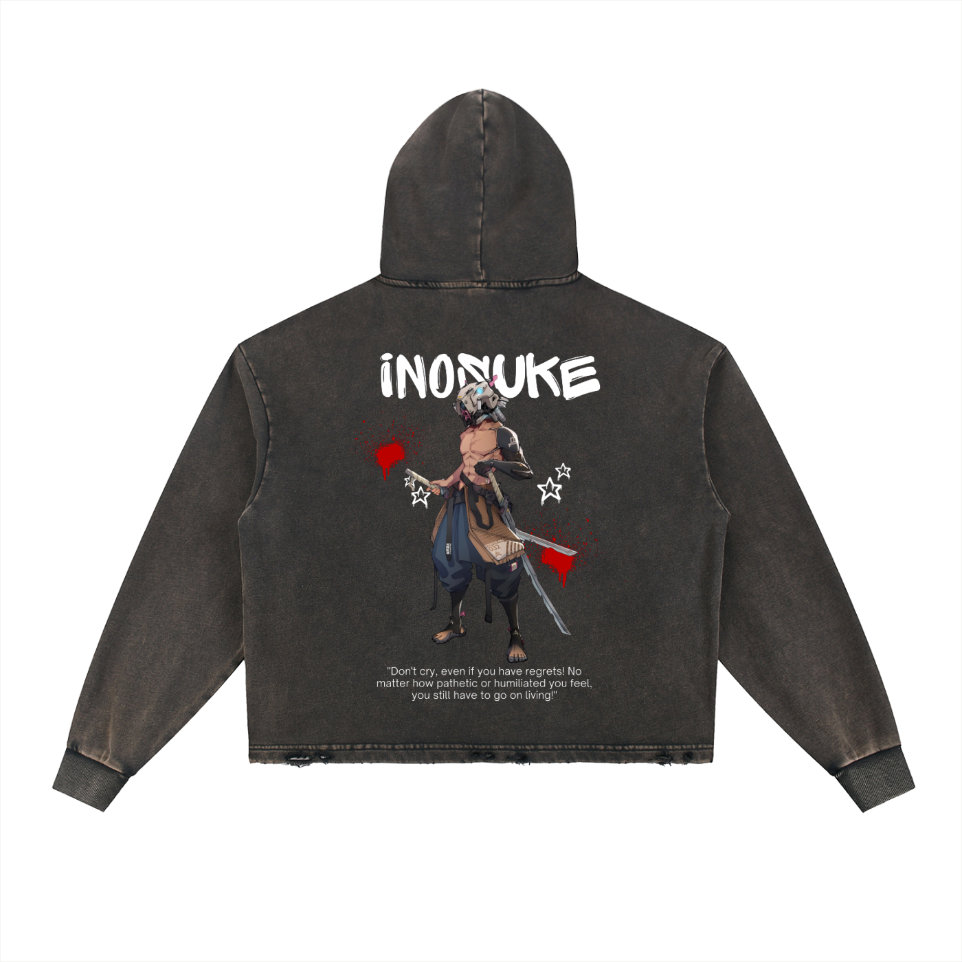 Inosuke Demon Slayer Vintage Washed Frayed-Hem Hoodie