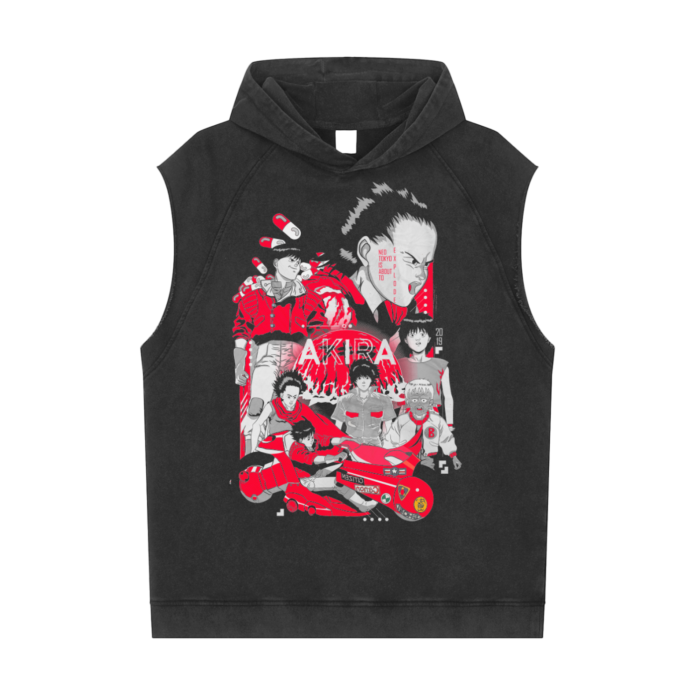 Akira Snow Washed Sleeveless Hoodie