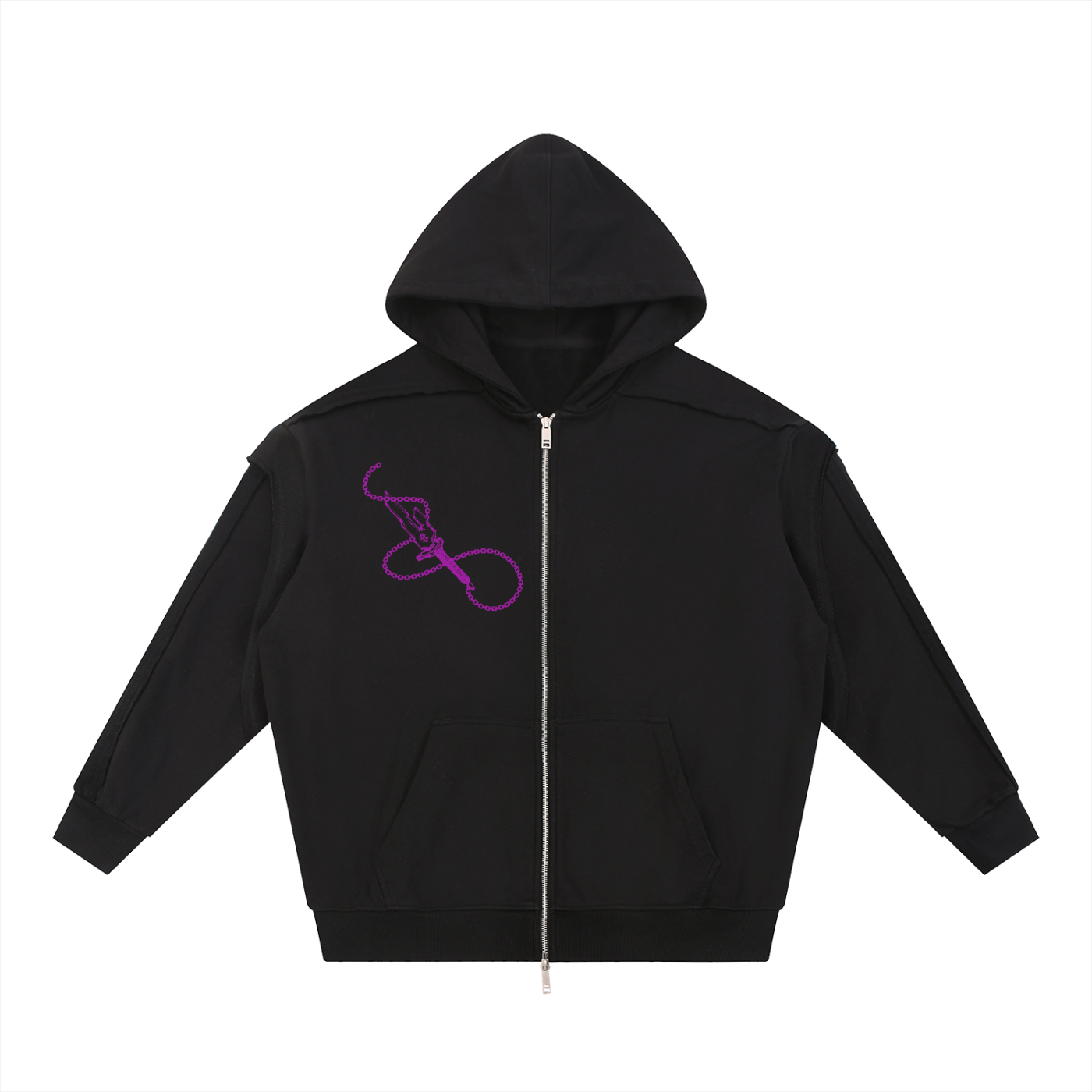 Jujitsu Kaisen Contrast Tape Raw Edge Double Layered Zip Hoodie
