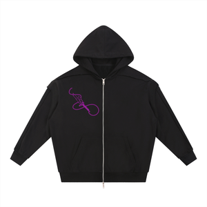 Jujitsu Kaisen Contrast Tape Raw Edge Double Layered Zip Hoodie