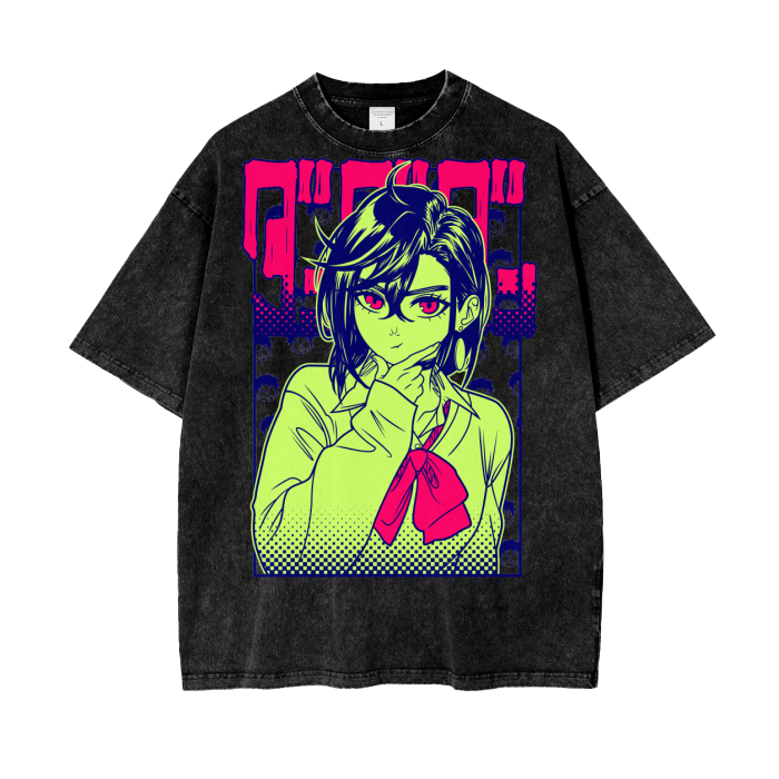 Momo Dandadan Acid Wash Oversize T-Shirt ODMPOD