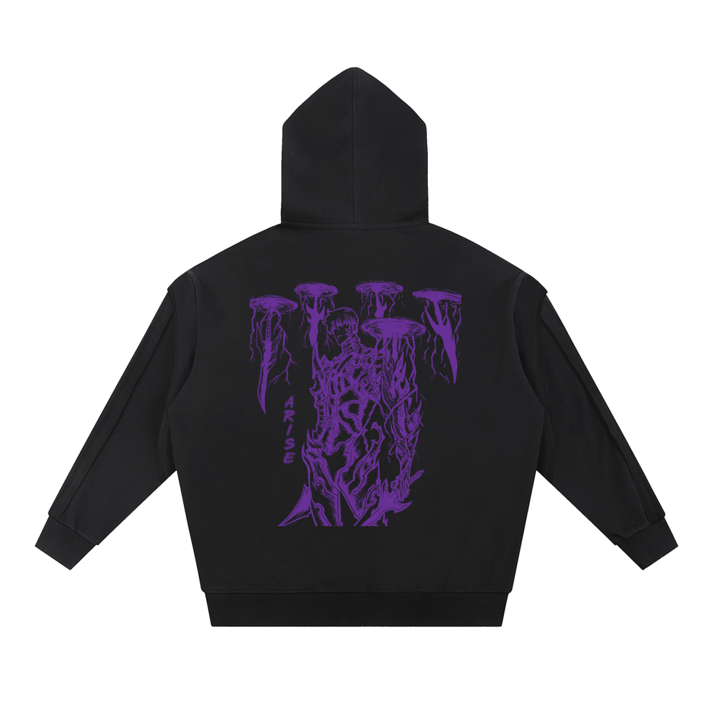 Solo Leveling Contrast Tape Raw Edge Double Layered Zip Hoodie