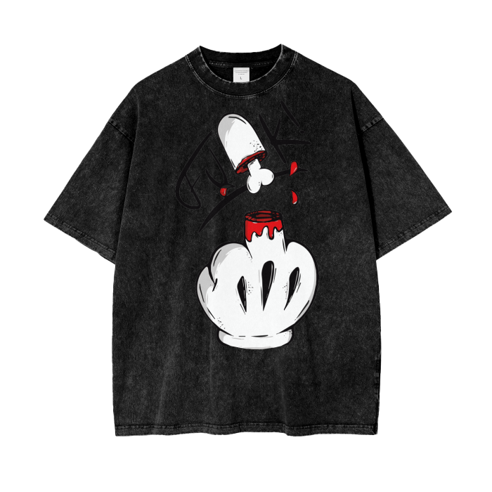 middle finger Acid Wash Oversize T-Shirt ODMPOD