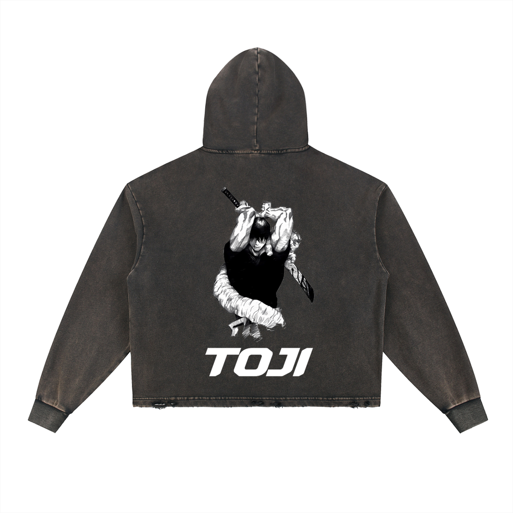 Toji Jujitsu Kaisen Vintage Washed Frayed-Hem Hoodie