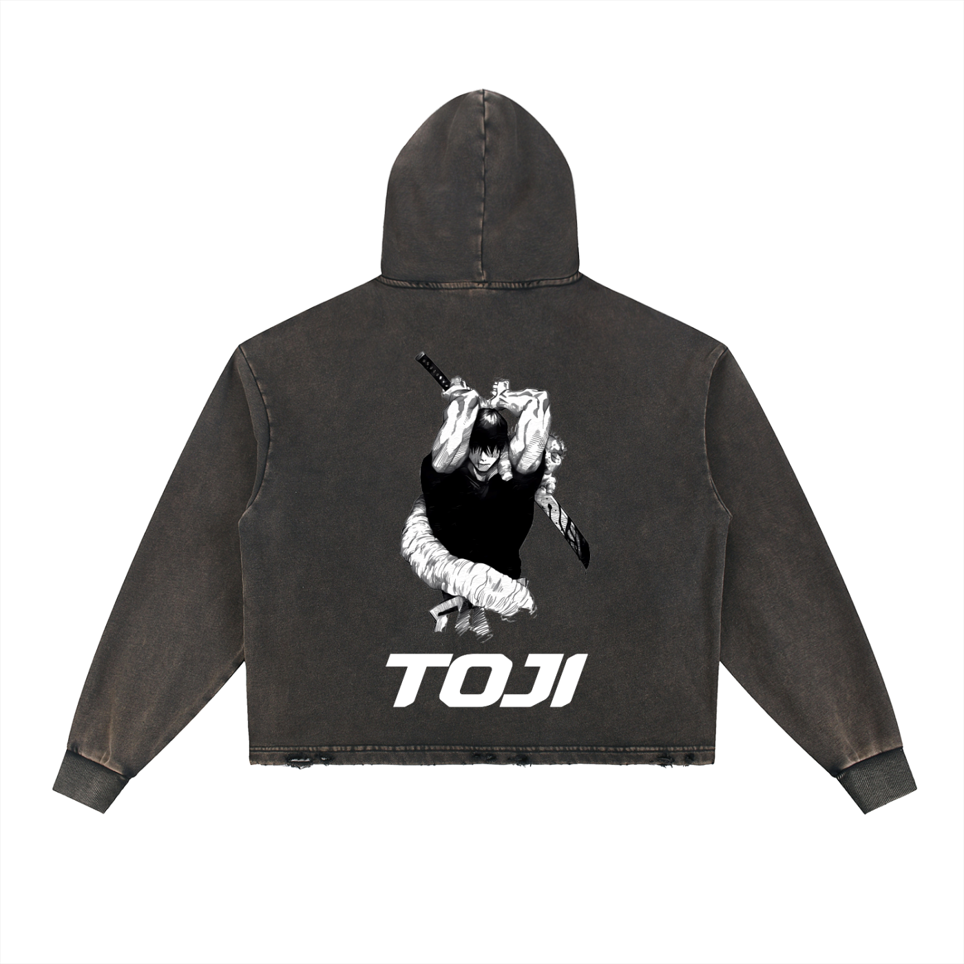 Toji Jujitsu Kaisen Vintage Washed Frayed-Hem Hoodie
