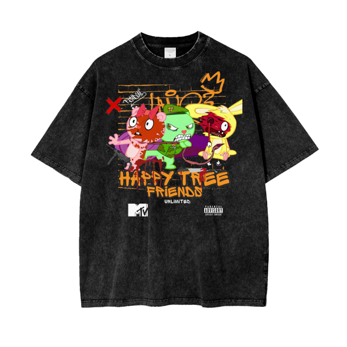 Happy Tree Friends Oversize Snow Washed T-Shirt