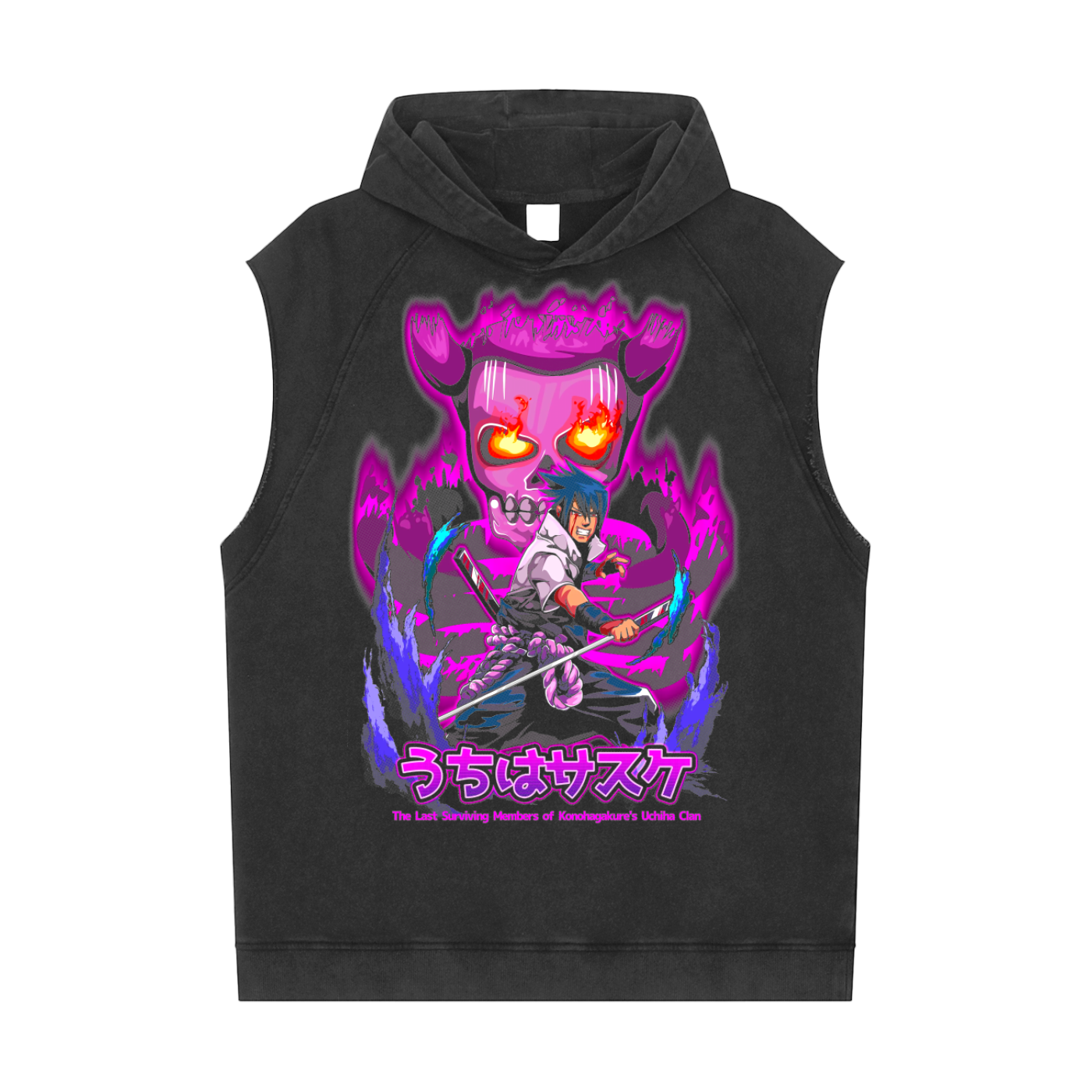 Sasuke Naruto Snow Washed Sleeveless Hoodie