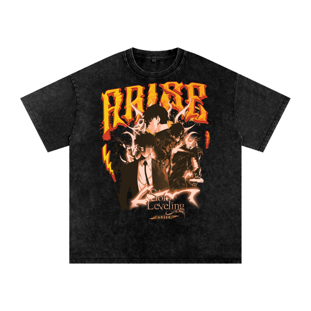 Jin Woo Solo Leveling Acid Wash Oversize T-Shirt