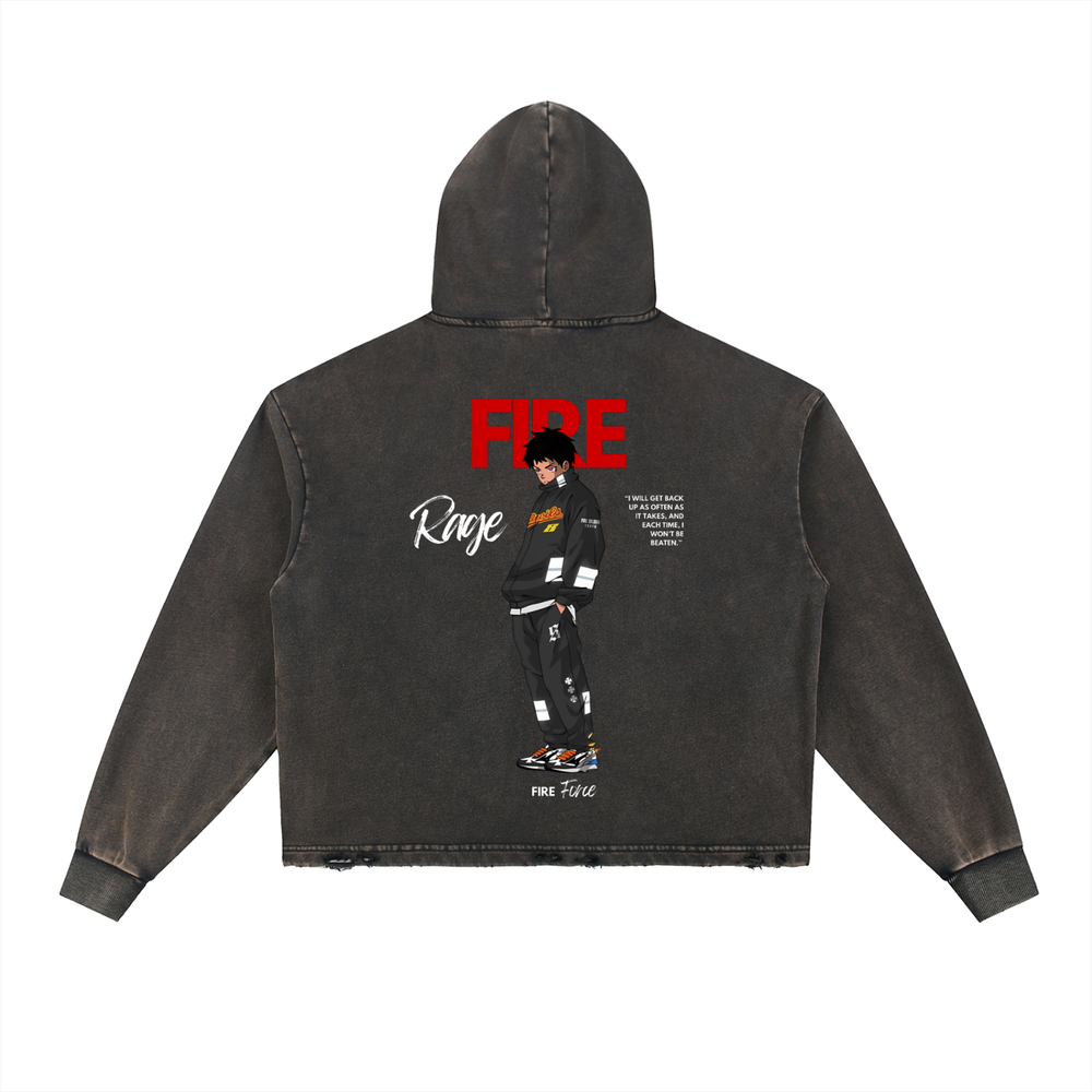 Shinra Fireforce Vintage Washed Frayed-Hem Hoodie