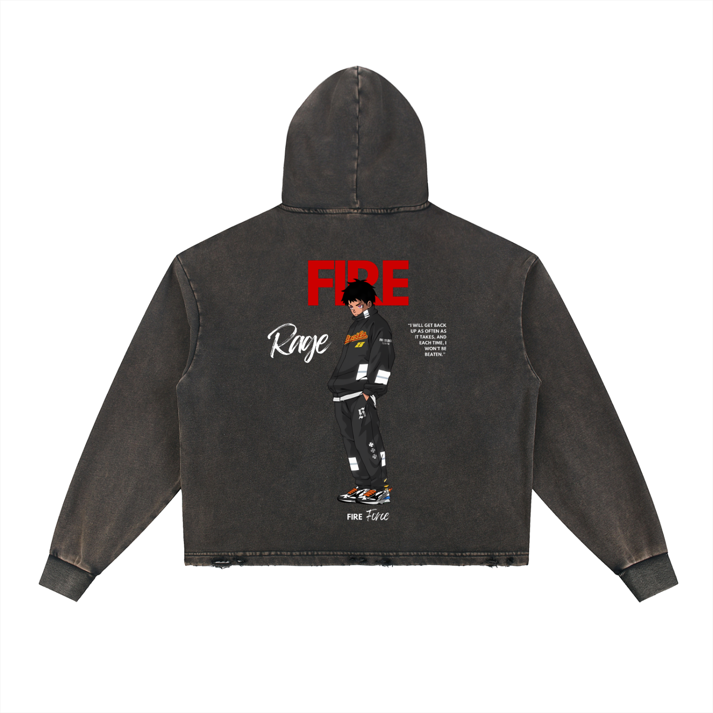 Shinra Fireforce Vintage Washed Frayed-Hem Hoodie