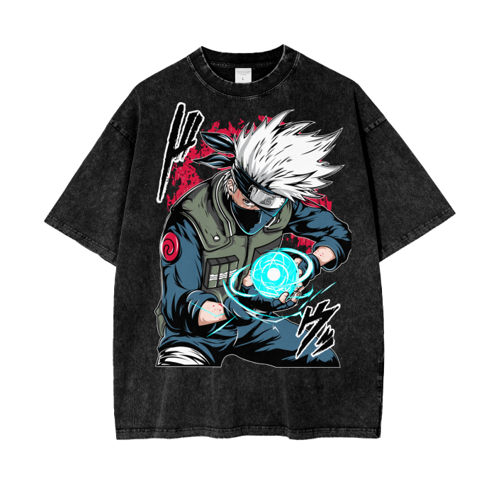 Kakashi Naruto Acid Wash Oversize T-Shirt