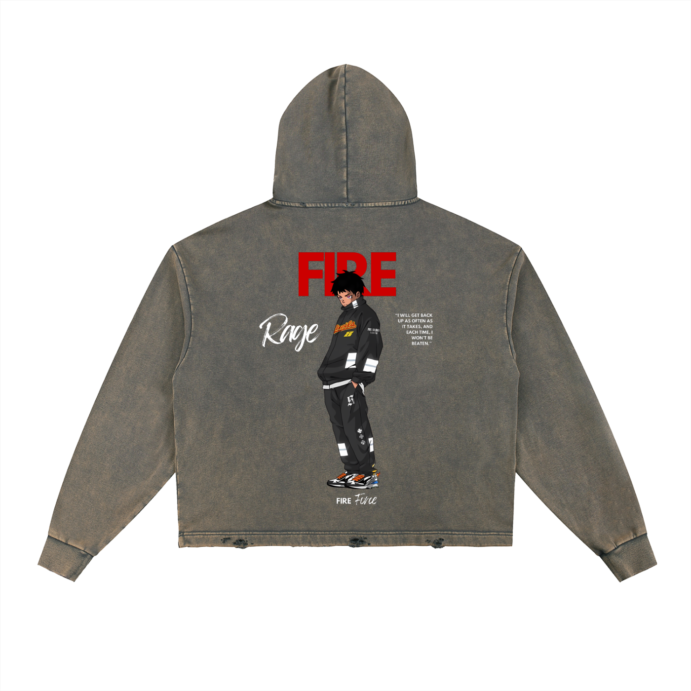 Shinra Fireforce Vintage Washed Frayed-Hem Hoodie