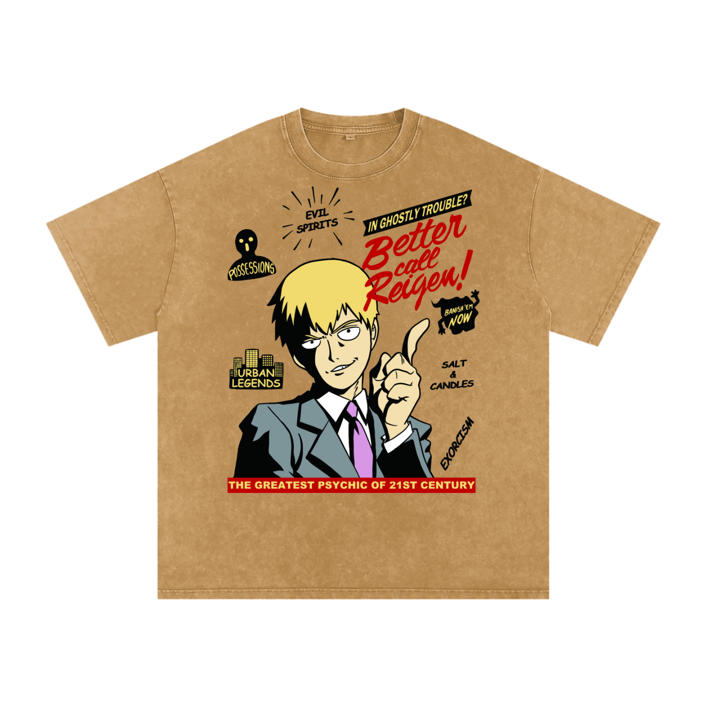 Reigen mob psycho 100 Acid Wash Oversize T-Shirt
