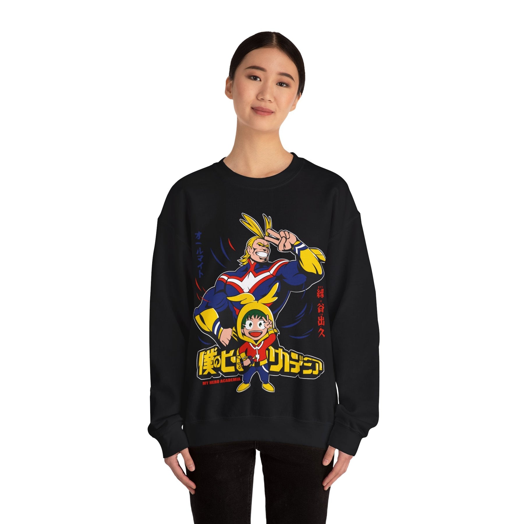 All Might and Deku Heavy Blend Crewneck Sweatshirt Printify