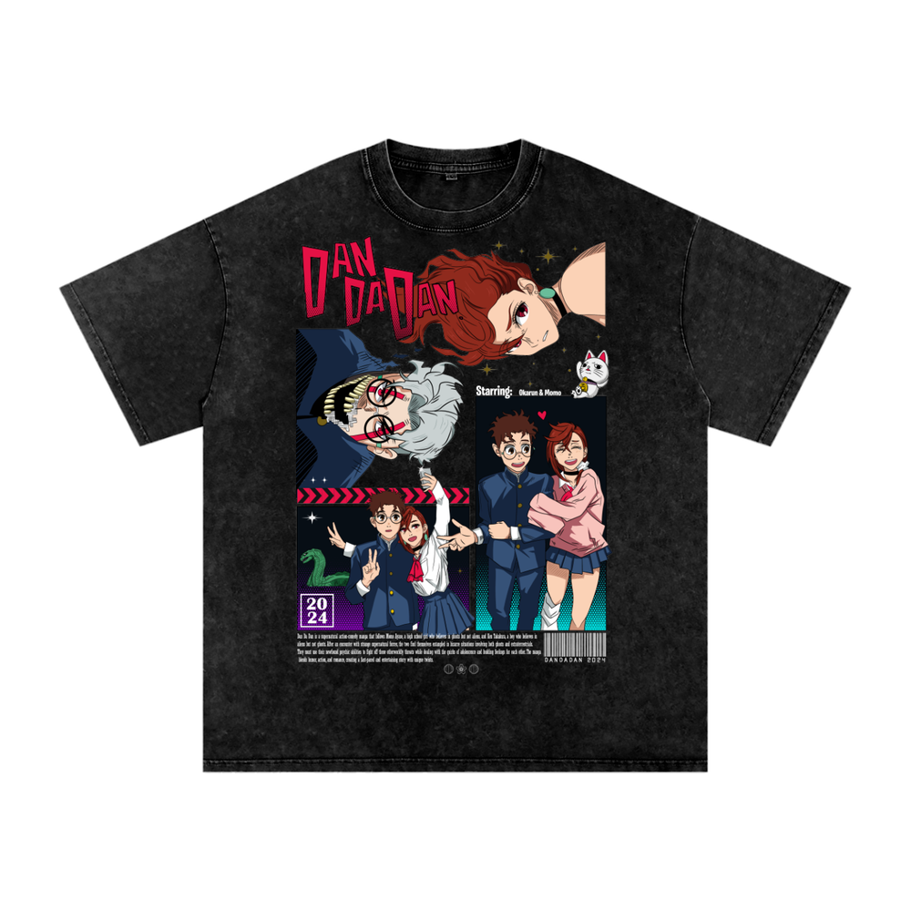 Okarun x Momo Dandadan Acid Wash Oversize T-Shirt