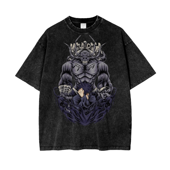 Megami and Mahoraga Jujitsu Kaisen   Acid Wash Oversize T-Shirt