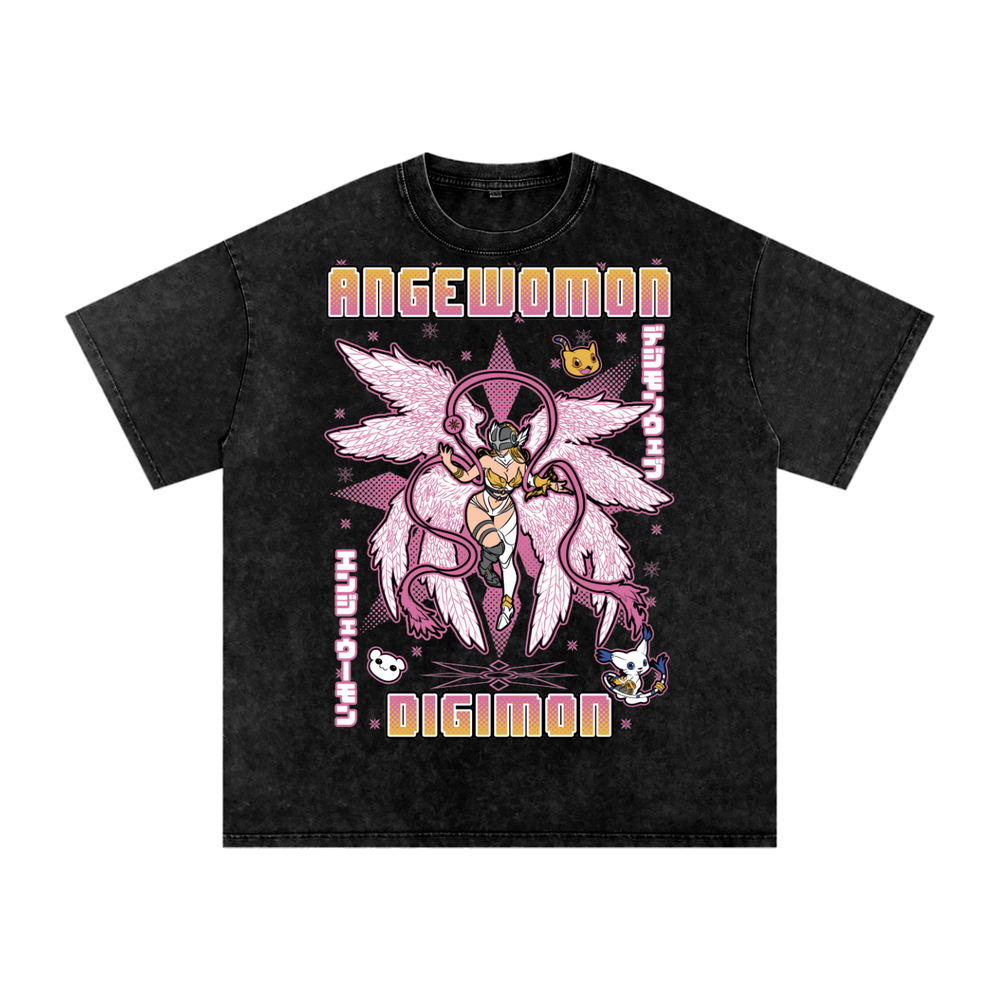 Angewomon Digimon Acid Wash Oversize T-Shirt