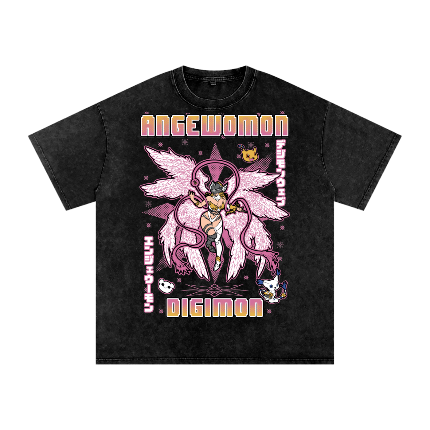 Angewomon Digimon Acid Wash Oversize T-Shirt