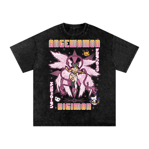 Angewomon Digimon Acid Wash Oversize T-Shirt