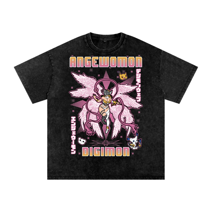 Angewomon Digimon Acid Wash Oversize T-Shirt