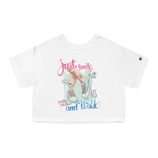 Just Smile Champion Women's Heritage Cropped T-Shirt - IGZ Clothing 