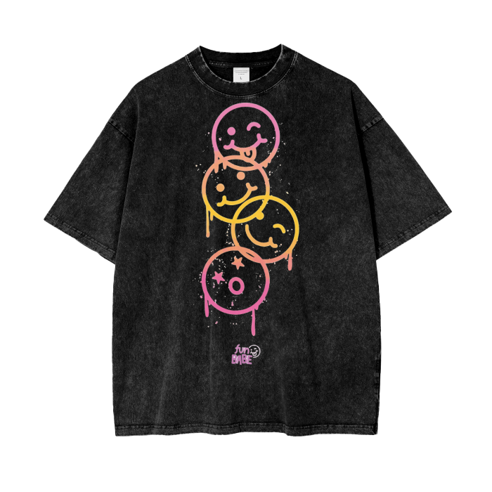 Smiling faces Acid Wash Oversize T-Shirt ODMPOD