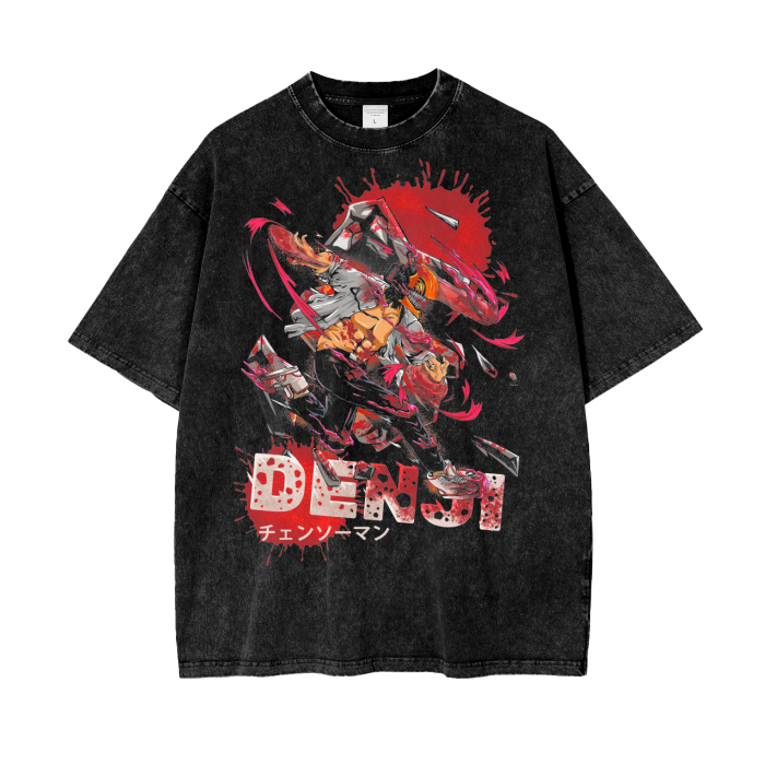 Denji Chainsaw Man Oversize Snow Washed T-Shirt